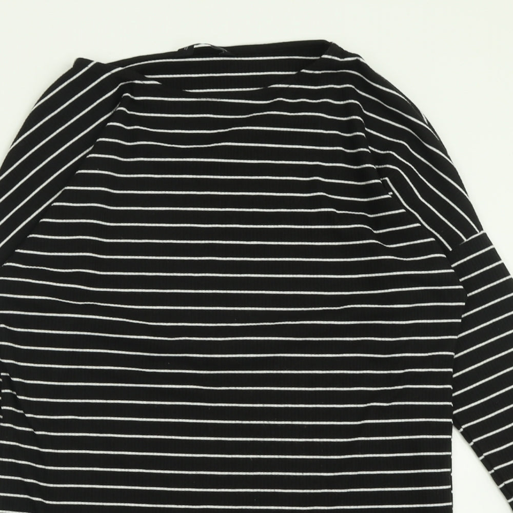 F&F Womens Black Striped Polyester A-Line  Size 8  Crew Neck Pullover