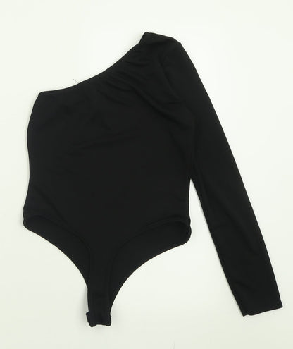 PRETTYLITTLETHING Womens Black  Polyester Bodysuit One-Piece Size 10  Button