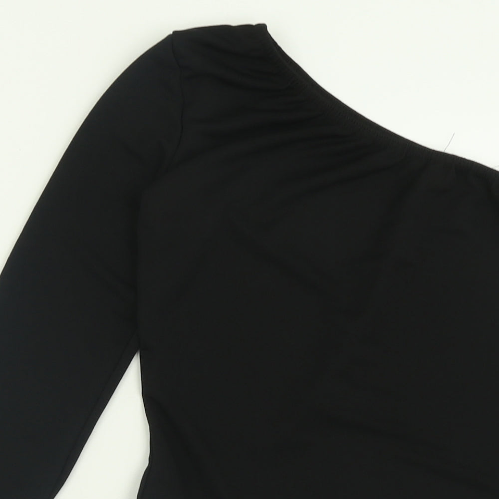 PRETTYLITTLETHING Womens Black  Polyester Bodysuit One-Piece Size 10  Button