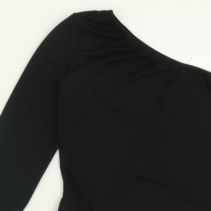 PRETTYLITTLETHING Womens Black  Polyester Bodysuit One-Piece Size 10  Button