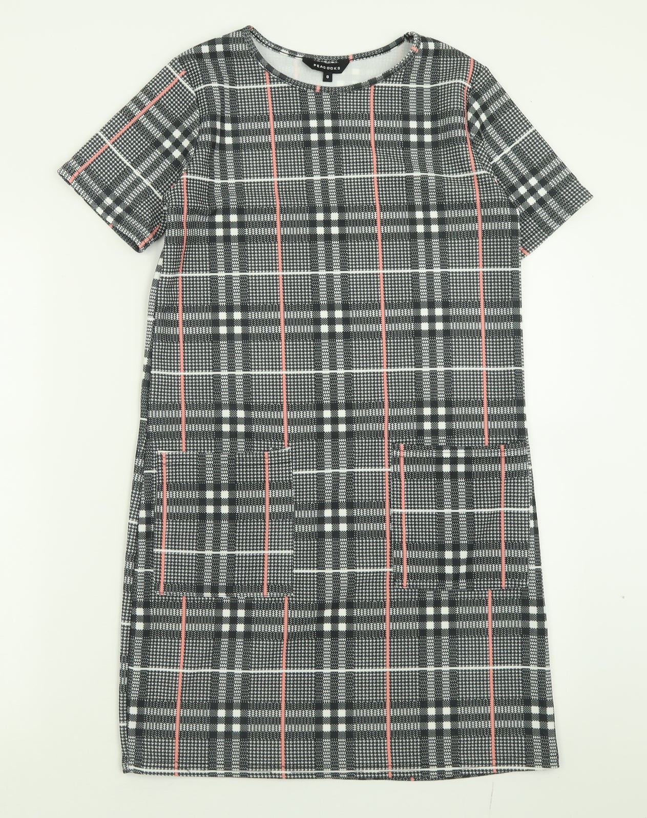 Peacocks Womens Grey Check Polyester A-Line  Size 8  Crew Neck Pullover