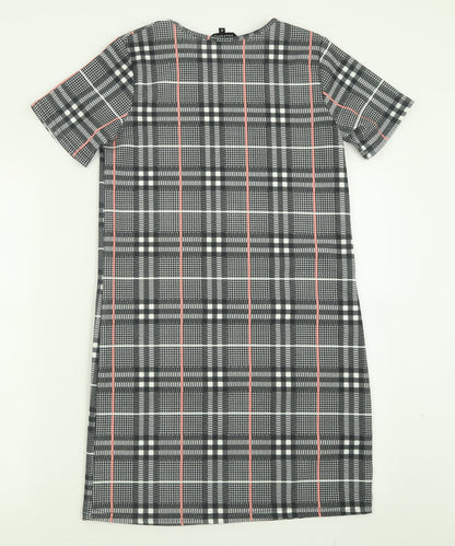 Peacocks Womens Grey Check Polyester A-Line  Size 8  Crew Neck Pullover