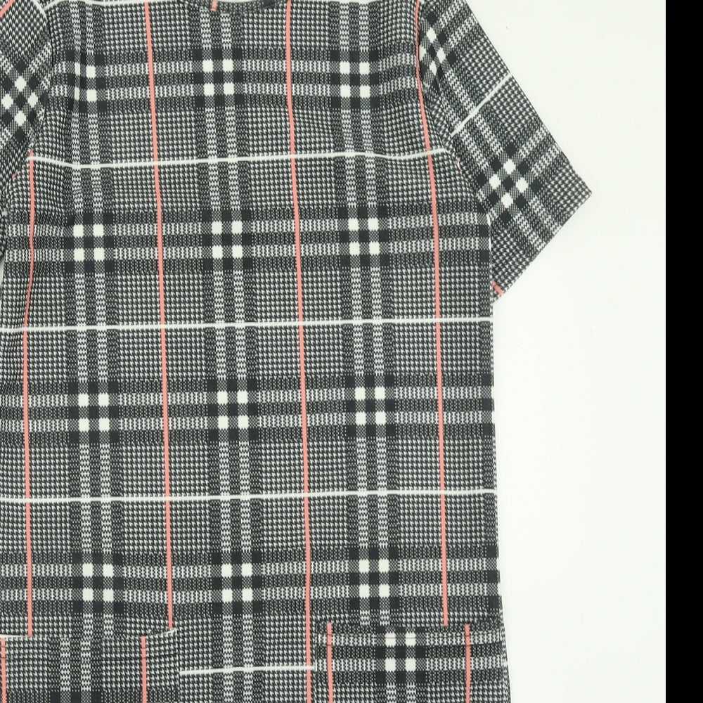 Peacocks Womens Grey Check Polyester A-Line  Size 8  Crew Neck Pullover
