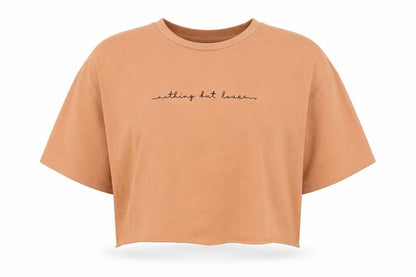 Front view of Topshop women’s orange cotton cropped t-shirt, size UK 6, crew neck