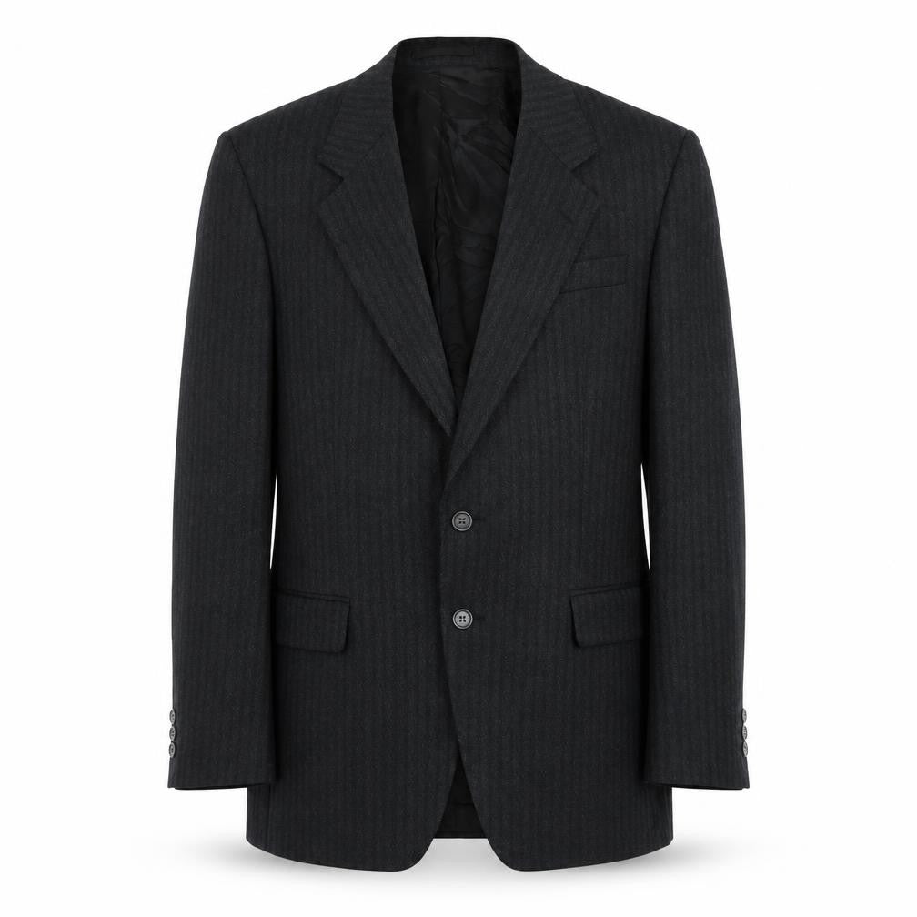 Front view of Michael Stewart men’s black acetate jacket suit jacket, size 40