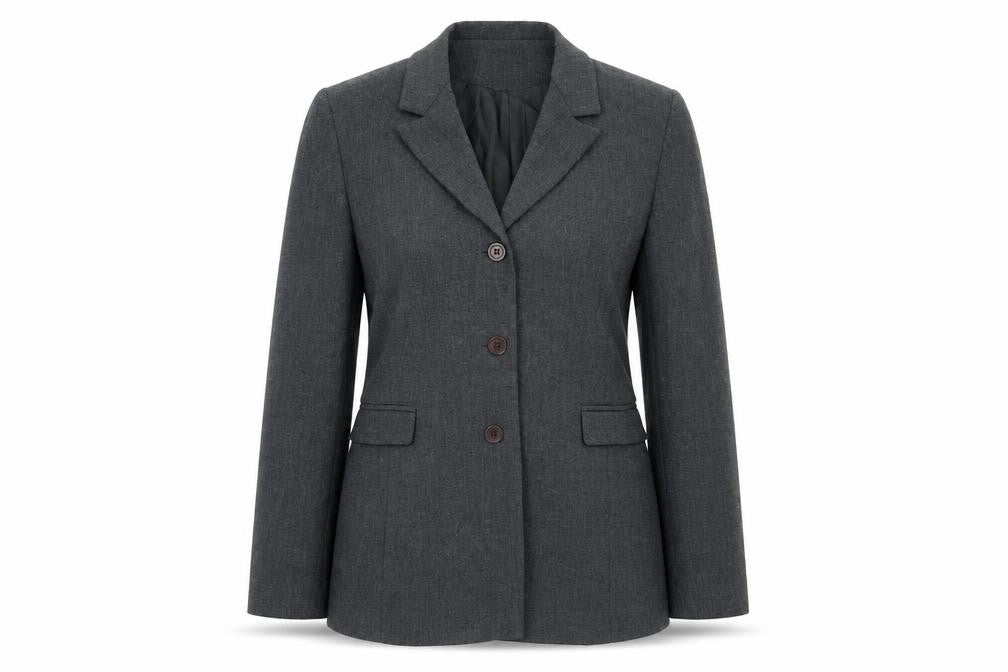 Front view of Debenhams women’s grey jacket blazer, size UK 8, button