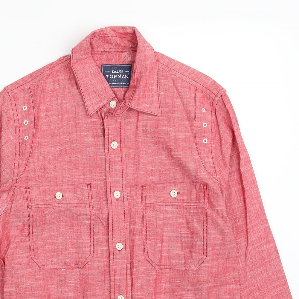 Mens UK Size XS Topman Pink  Button-Up Long Sleeve Casual Shirt