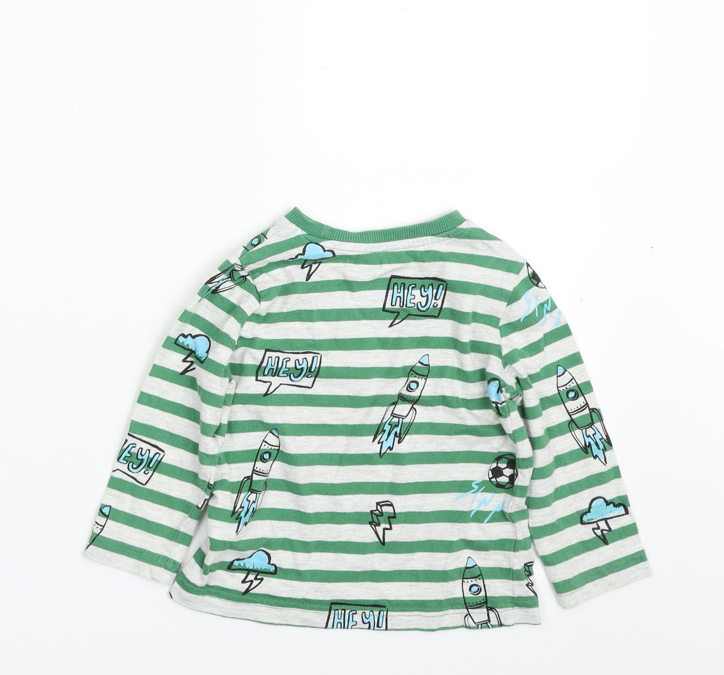 F&F Boys Green Striped Cotton Pullover T-Shirt Size 12-18 Months Crew Neck Pullover - Football