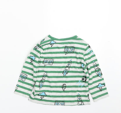 F&F Boys Green Striped Cotton Pullover T-Shirt Size 12-18 Months Crew Neck Pullover - Football