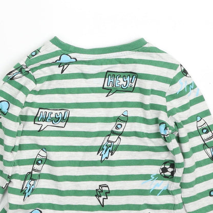F&F Boys Green Striped Cotton Pullover T-Shirt Size 12-18 Months Crew Neck Pullover - Football