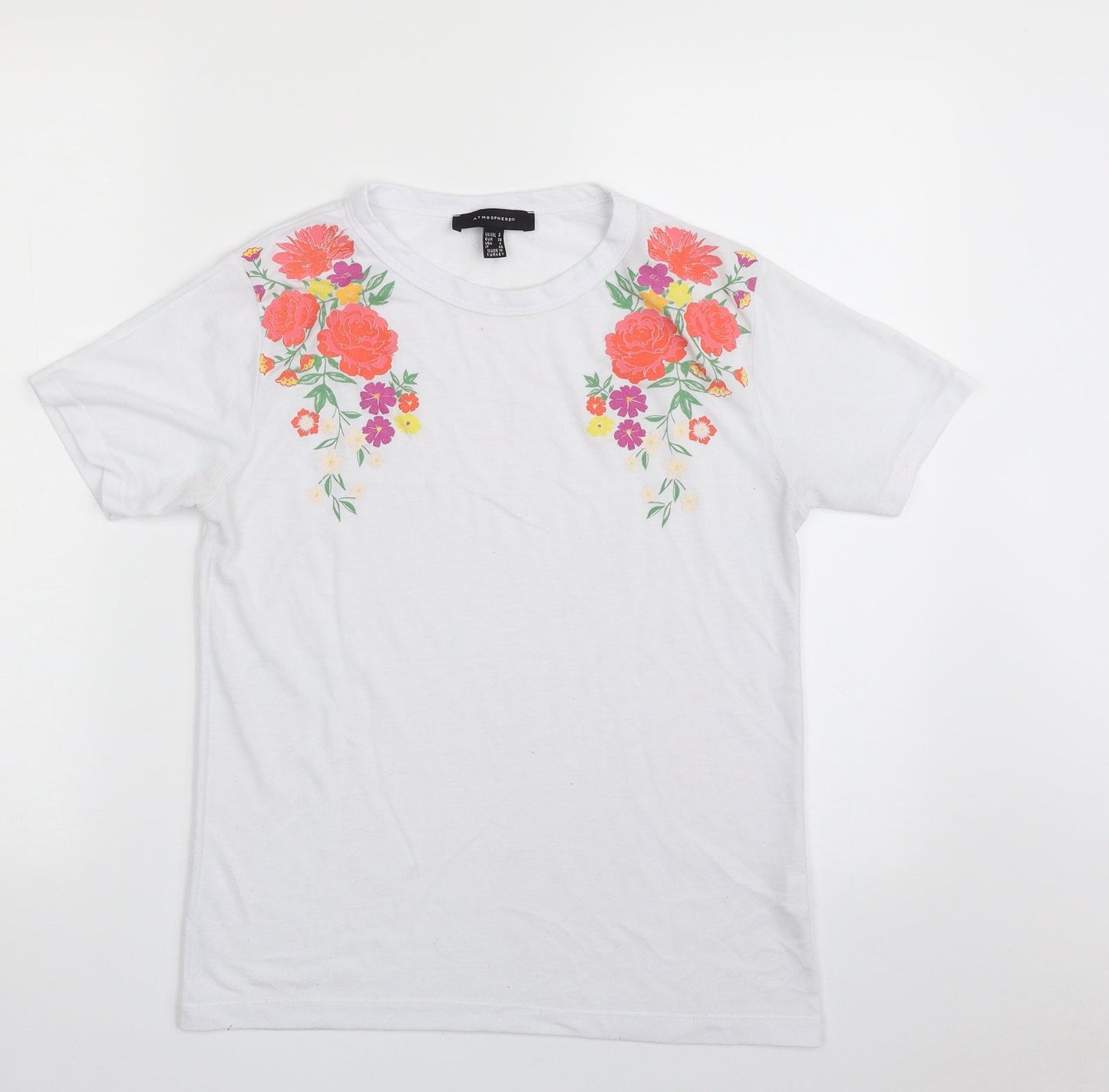 Atmosphere Womens White  Polyester Basic T-Shirt Size 8 Crew Neck