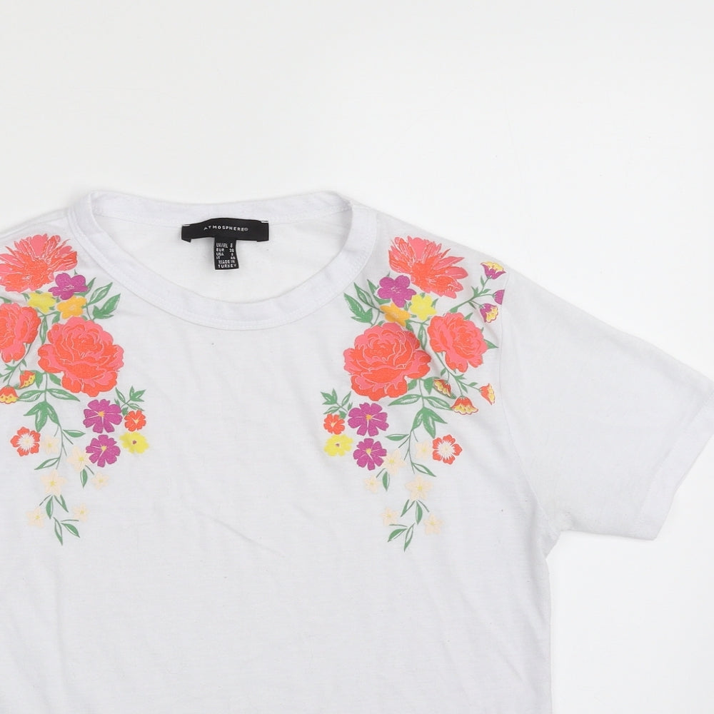 Atmosphere Womens White  Polyester Basic T-Shirt Size 8 Crew Neck