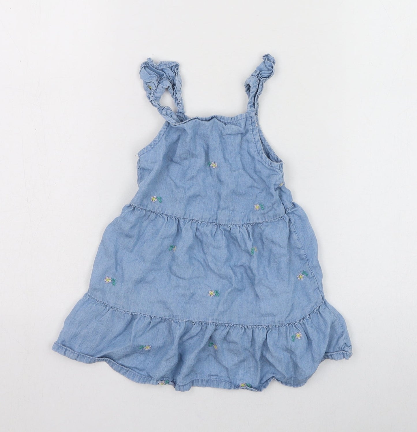 Primark Girls Blue  Lyocell Skater Dress  Size 24 Months  Square Neck Pullover - Flower