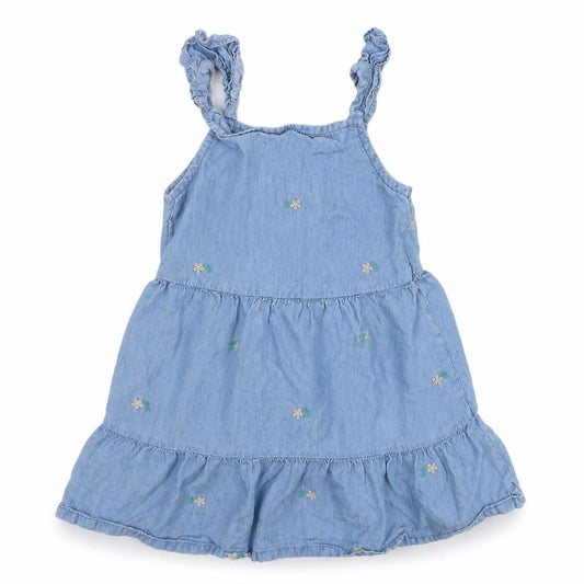 Primark Girls Blue  Lyocell Skater Dress  Size 24 Months  Square Neck Pullover - Flower
