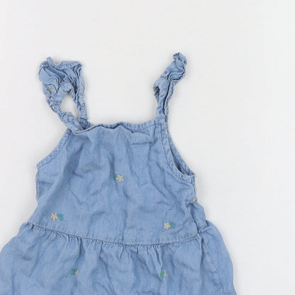 Primark Girls Blue  Lyocell Skater Dress  Size 24 Months  Square Neck Pullover - Flower