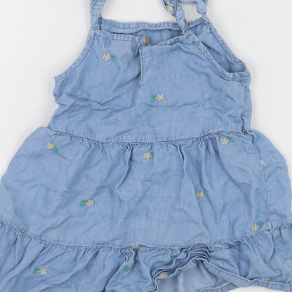 Primark Girls Blue  Lyocell Skater Dress  Size 24 Months  Square Neck Pullover - Flower