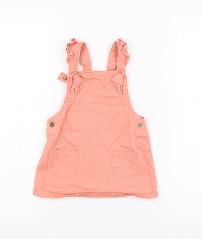 George Girls Pink  Cotton Pinafore/Dungaree Dress  Size 12-18 Months  Square Neck Button
