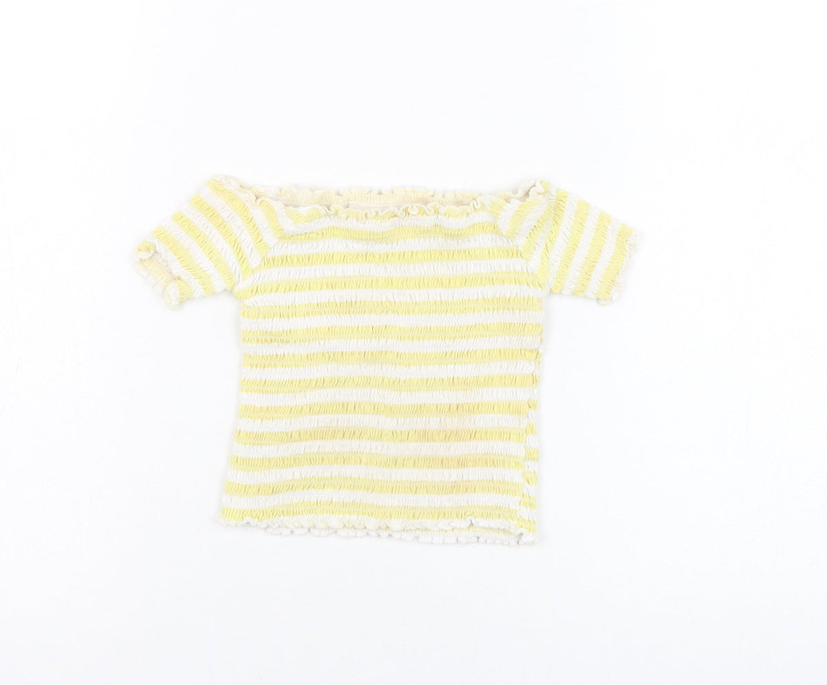Additional front view of Primark girls’ striped cotton basic t-shirt, size 3-4, years square neck pullover