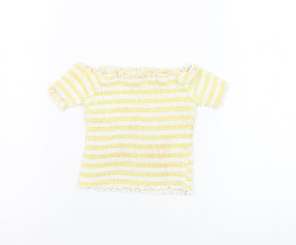 Additional front view of Primark girls’ striped cotton basic t-shirt, size 3-4, years square neck pullover