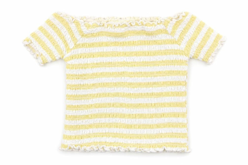Front view of Primark girls’ striped cotton basic t-shirt, size 3-4, years square neck pullover