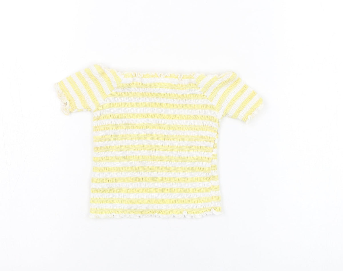 Back view of Primark girls’ striped cotton basic t-shirt, size 3-4, years square neck pullover