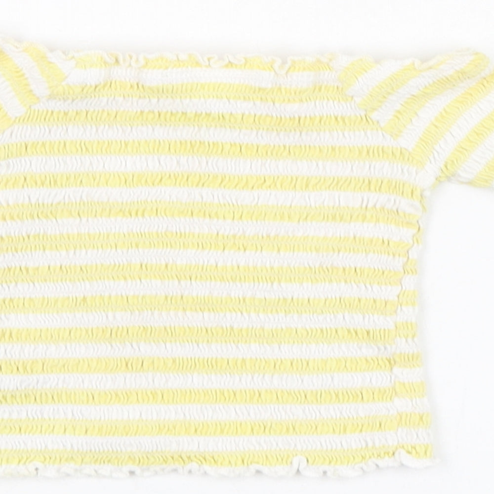 Brand and care label for Primark girls’ striped cotton basic t-shirt, size 3-4, years square neck pullover