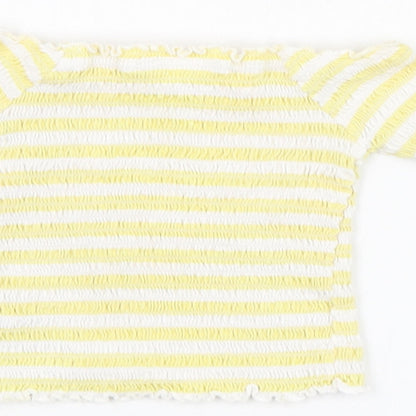 Brand and care label for Primark girls’ striped cotton basic t-shirt, size 3-4, years square neck pullover