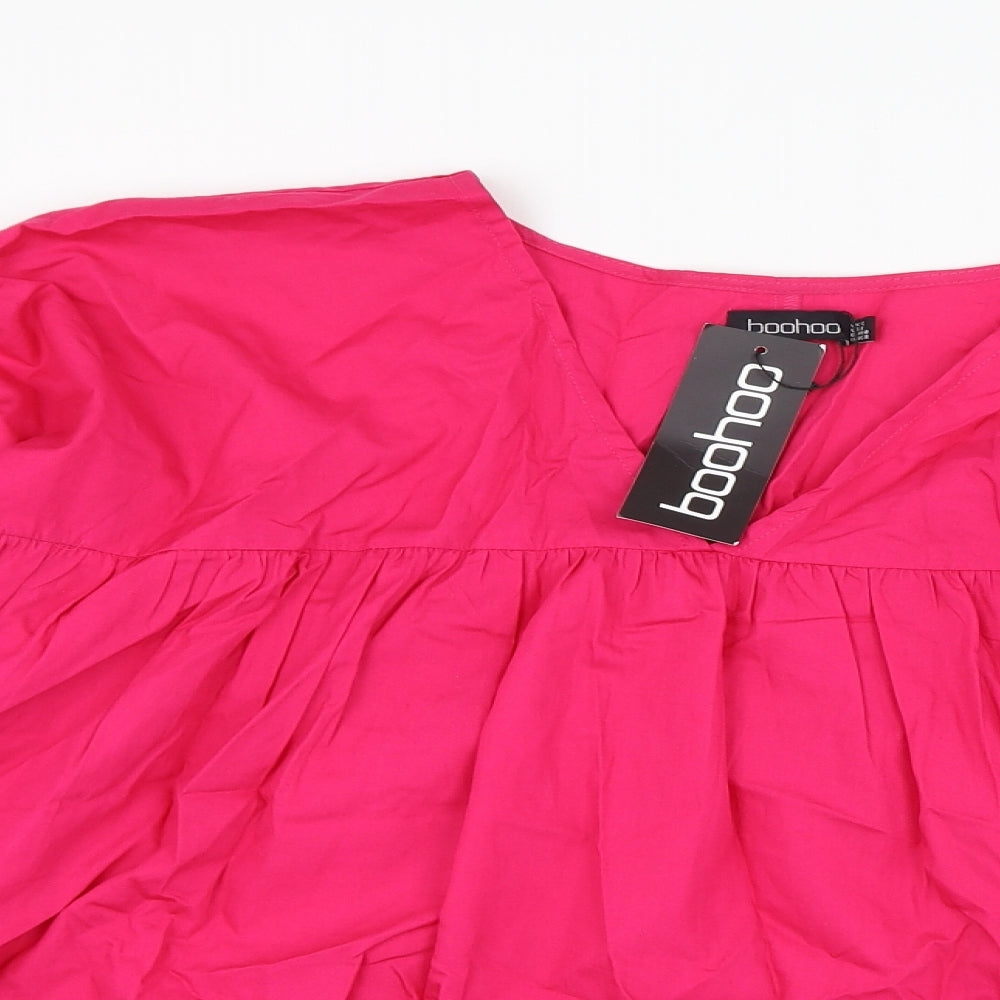 Boohoo Womens Pink  Cotton Basic Blouse Size 12 V-Neck