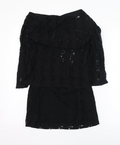 Style Collection Womens Black  Nylon Pencil Dress  Size M  Square Neck Button