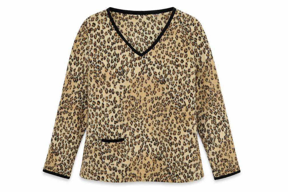 Front view of Anne Klein 2 women’s beige v-neck animal print polyester jumper, size M