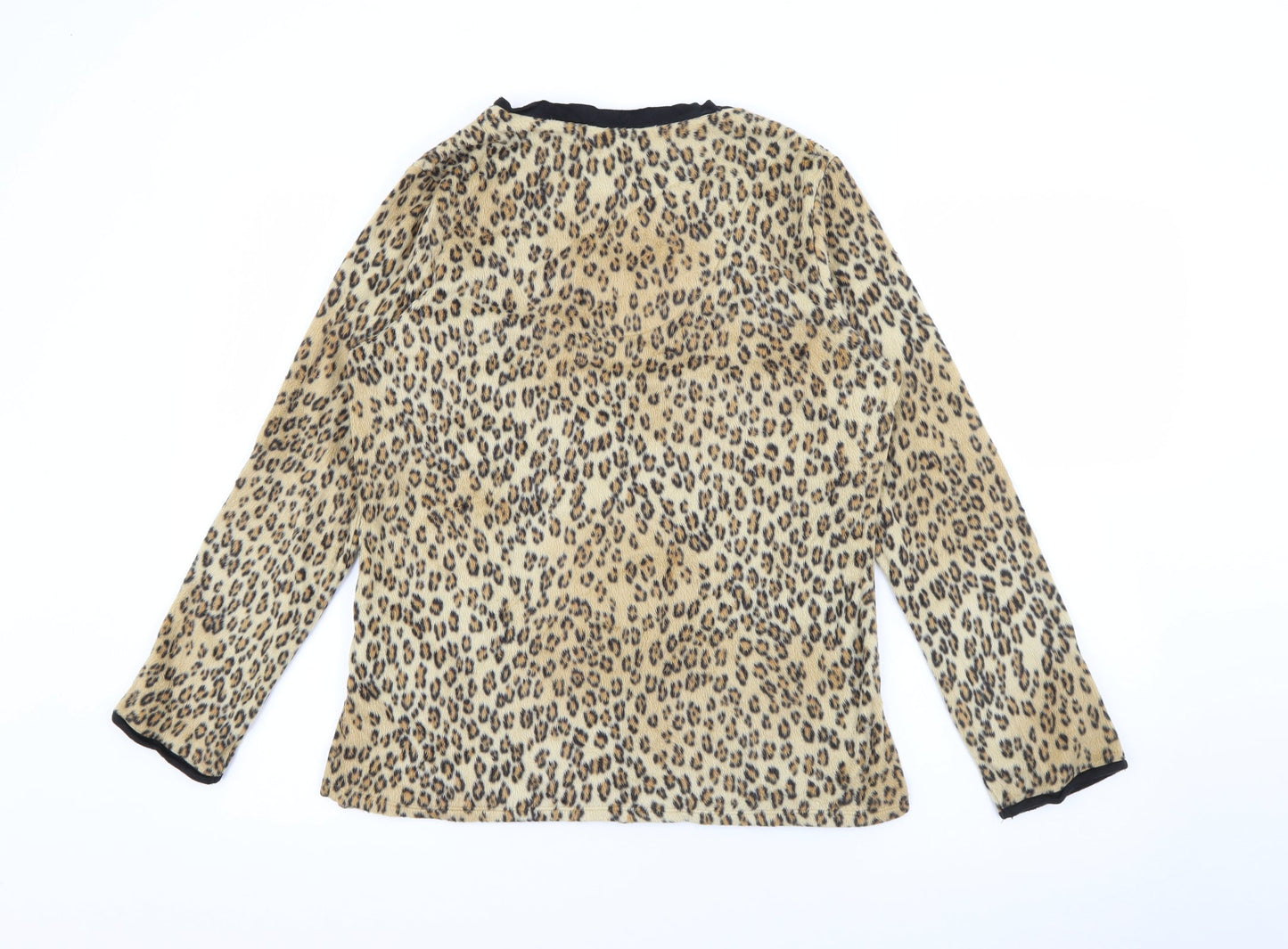Anne Klein 2 Womens Beige V-Neck Animal Print Polyester Pullover Jumper Size M
