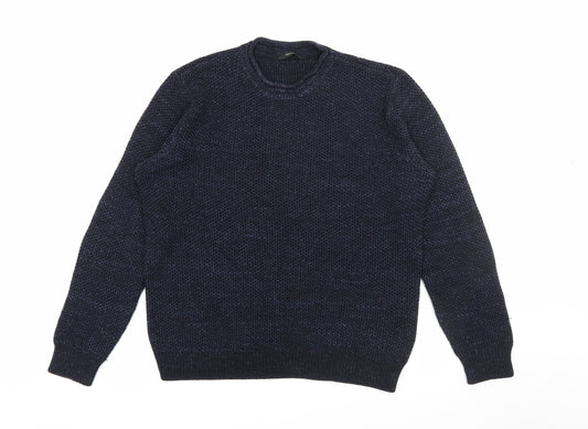 George Mens Blue Crew Neck  Acrylic Pullover Jumper Size M