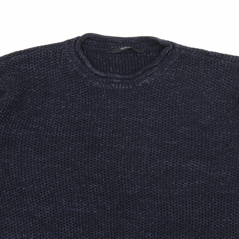 George Mens Blue Crew Neck  Acrylic Pullover Jumper Size M