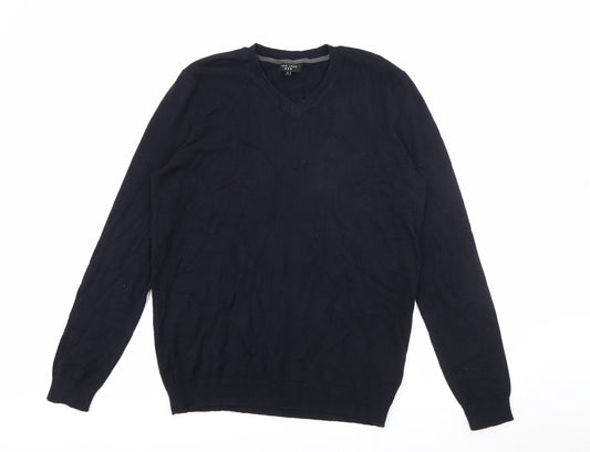 New Look Mens Blue V-Neck  Cotton Pullover Jumper Size L