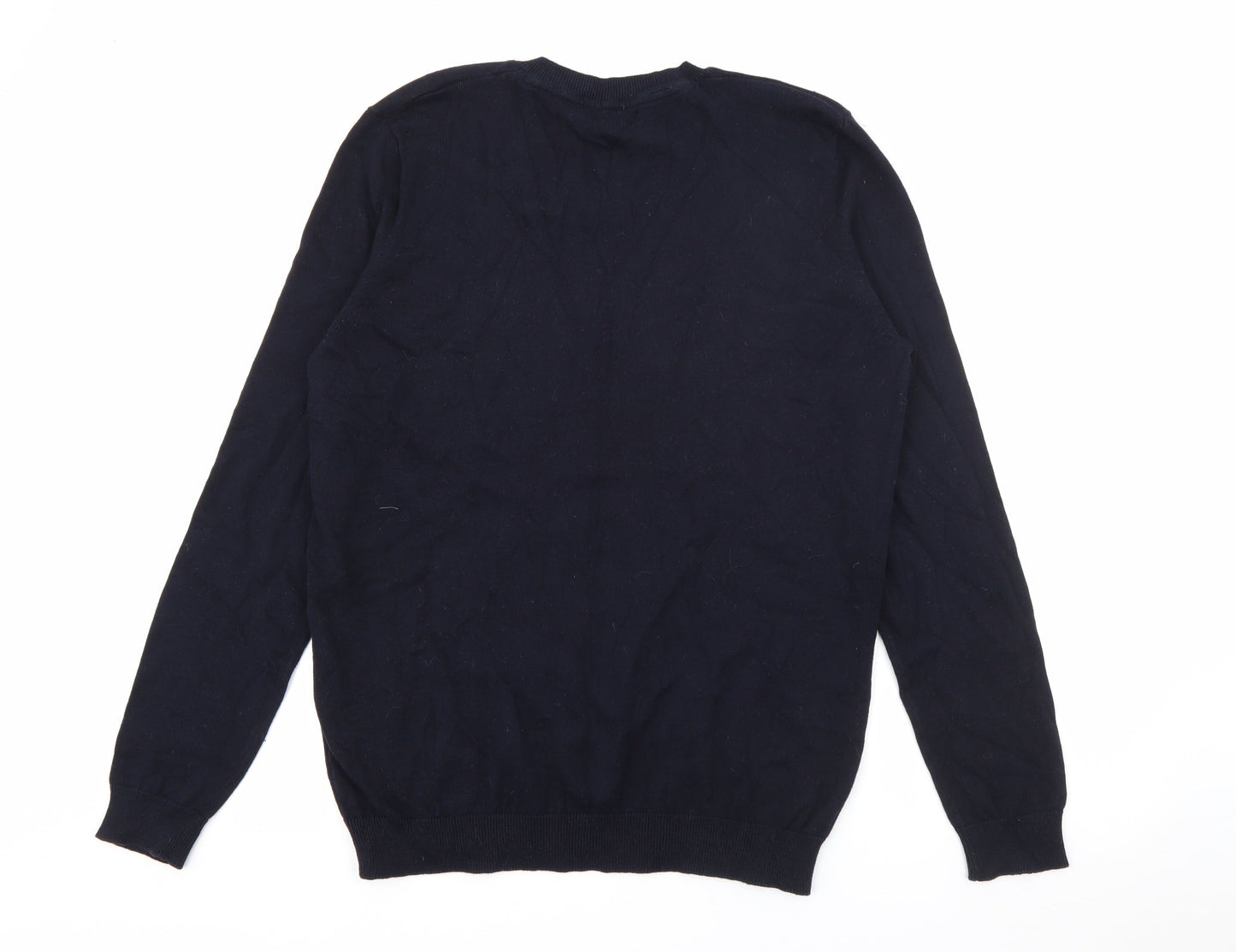 New Look Mens Blue V-Neck  Cotton Pullover Jumper Size L