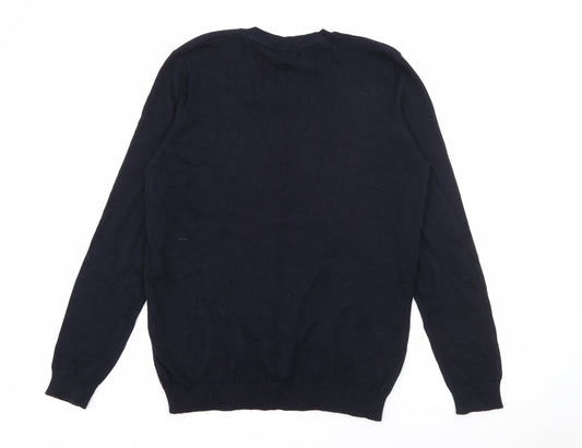 New Look Mens Blue V-Neck  Cotton Pullover Jumper Size L