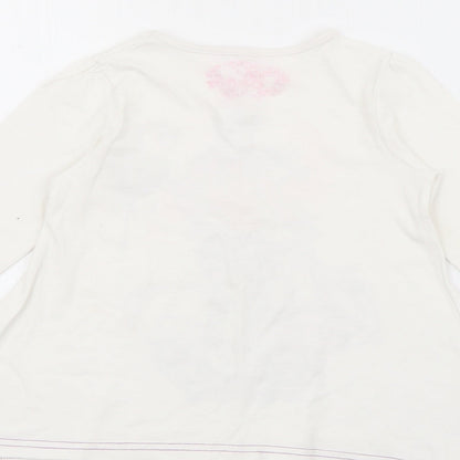 Dunnes Stores Girls White  Cotton Pullover T-Shirt Size 5 Years Crew Neck