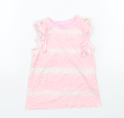Dunnes Stores Girls Pink Striped Cotton Basic Tank Size 3-4 Years Round Neck Pullover