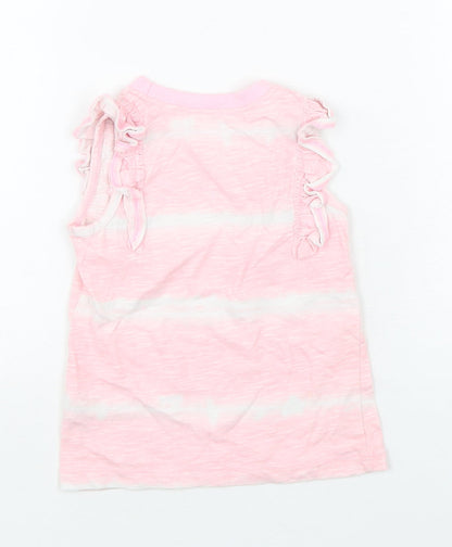 Dunnes Stores Girls Pink Striped Cotton Basic Tank Size 3-4 Years Round Neck Pullover