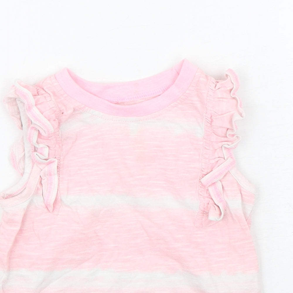 Dunnes Stores Girls Pink Striped Cotton Basic Tank Size 3-4 Years Round Neck Pullover