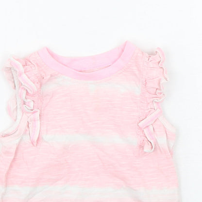 Dunnes Stores Girls Pink Striped Cotton Basic Tank Size 3-4 Years Round Neck Pullover