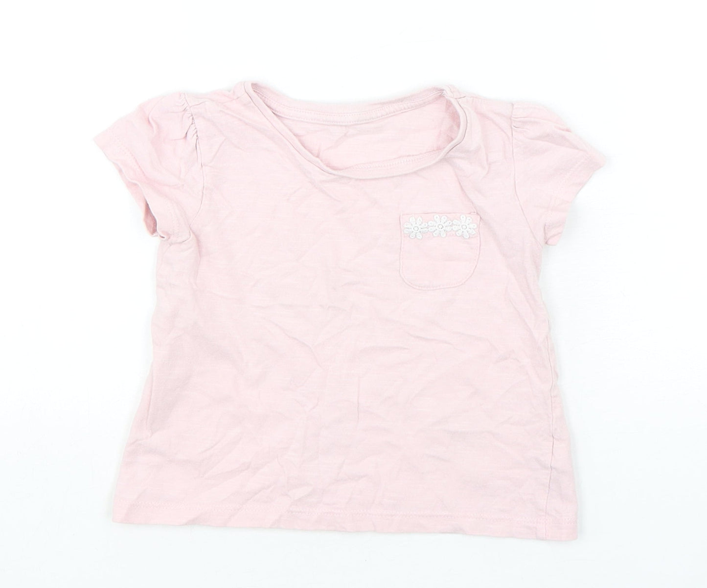 Dunnes Stores Girls Pink  Cotton Basic T-Shirt Size 12-18 Months Round Neck Pullover