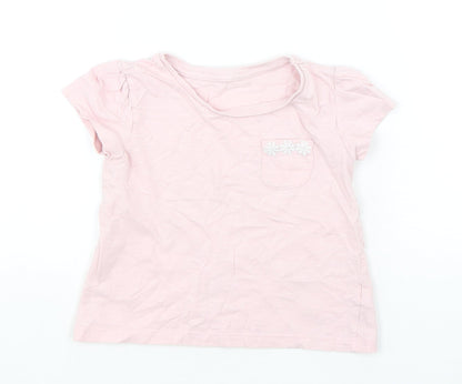 Dunnes Stores Girls Pink  Cotton Basic T-Shirt Size 12-18 Months Round Neck Pullover