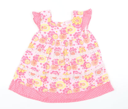Cherokee Girls Pink Floral Cotton A-Line  Size 12-18 Months  Square Neck