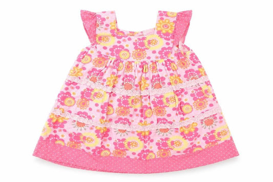 Cherokee Girls Pink Floral Cotton A-Line  Size 12-18 Months  Square Neck