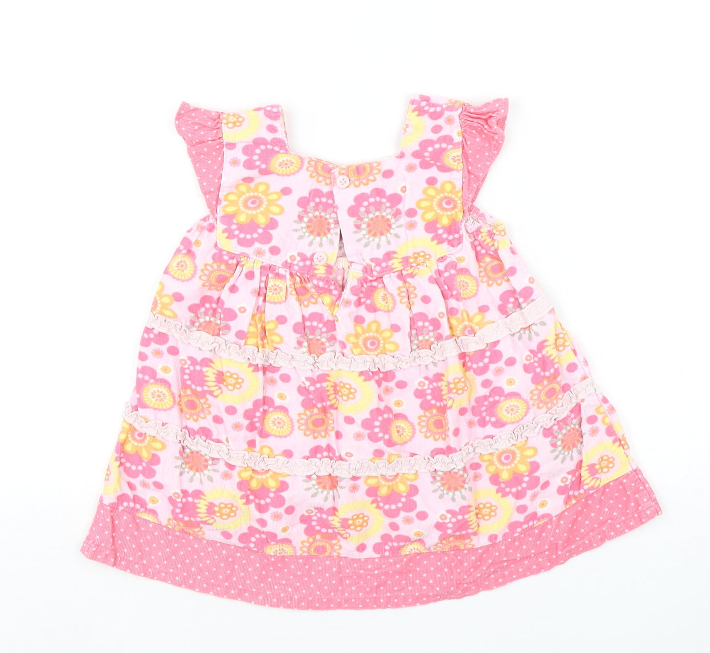 Cherokee Girls Pink Floral Cotton A-Line  Size 12-18 Months  Square Neck
