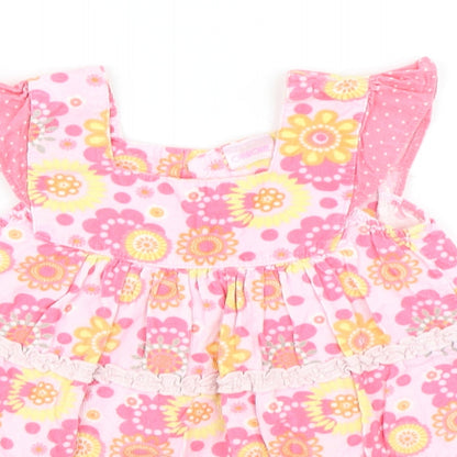 Cherokee Girls Pink Floral Cotton A-Line  Size 12-18 Months  Square Neck