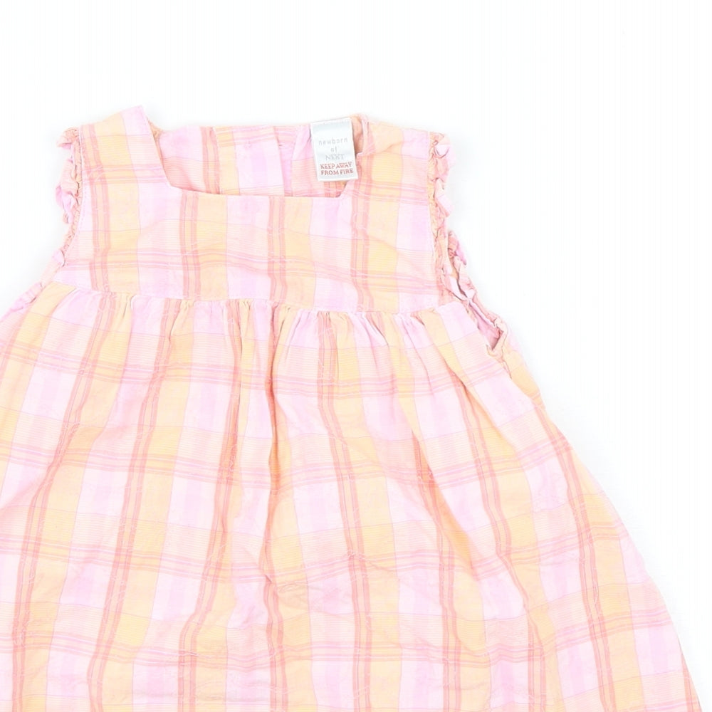 NEXT Girls Multicoloured Plaid Cotton A-Line  Size Newborn  Round Neck