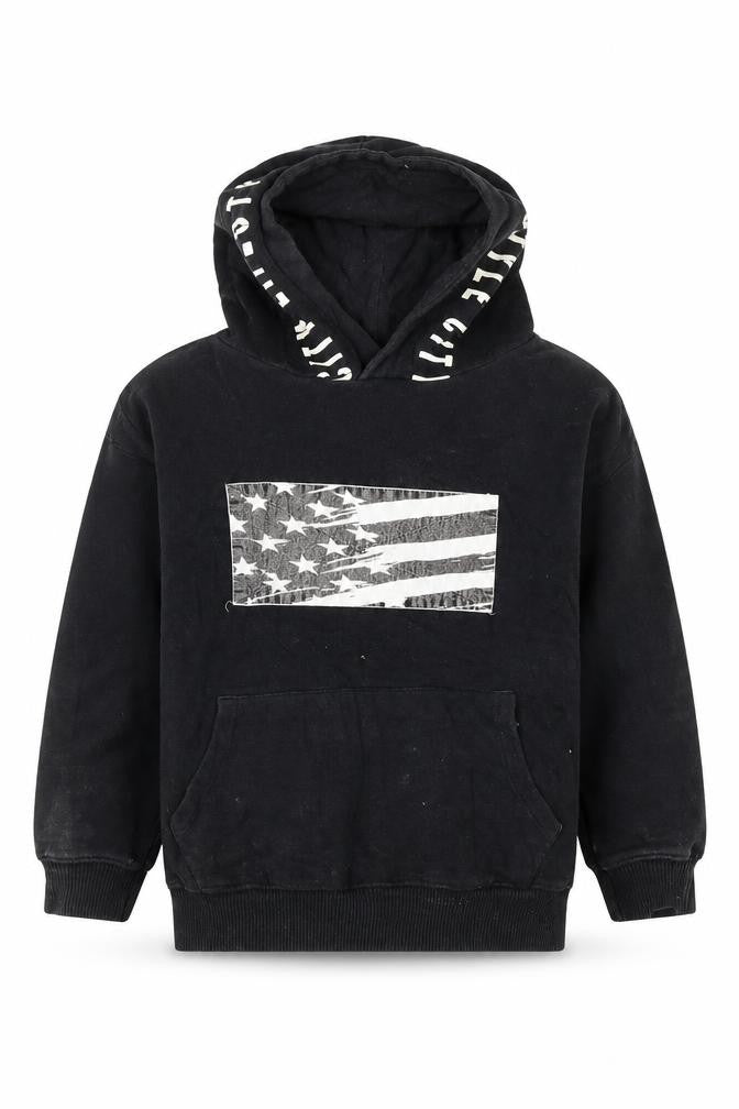 Front view of Zara boys’ black cotton pullover hoodie, size 6, years pullover - usa