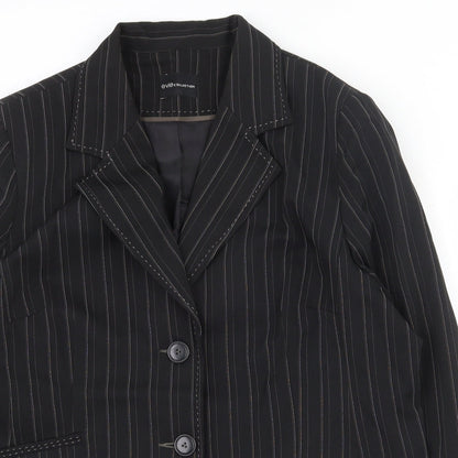 E-vie Womens Black Striped Polyester Jacket Suit Jacket Size 18